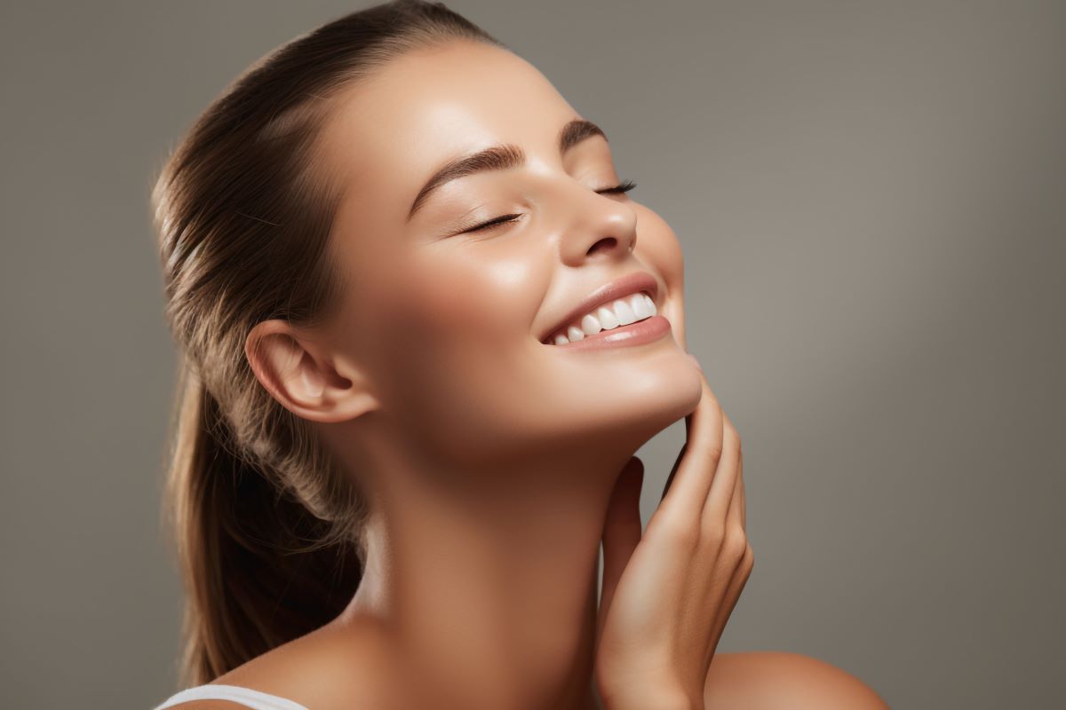 Mulher feliz após um tratamento de facelift